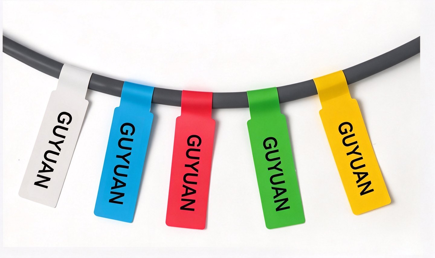 Printed flag labels on a cable